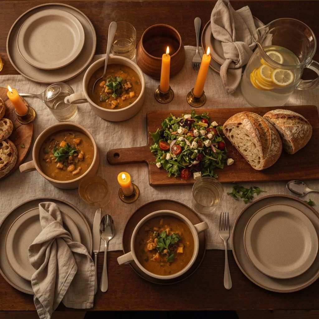 A warm dinner table filled with home-cooked dishes